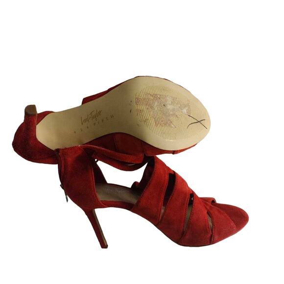 Lord & Taylor Womens Gema Strappy Heeled Sandals Red Suede Ankle Strap Zip 8.5 M - Picture 7 of 8